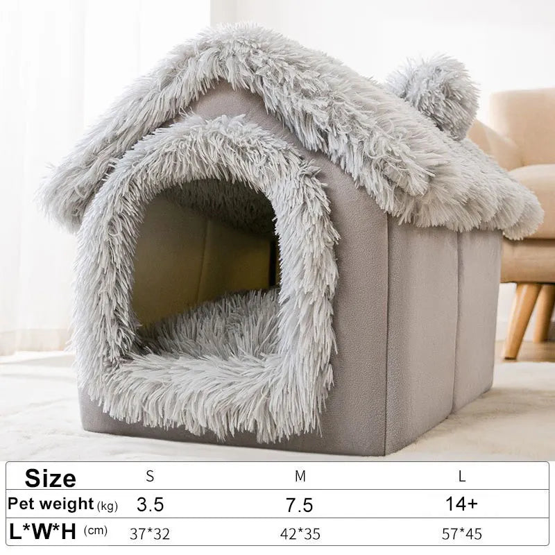 Foldable Cat House Sleep Bed Warm Cave Dog Kennel Removable Cushion Cave Soft Washable Huts Sofa for Cats Kittens Puppy Nest