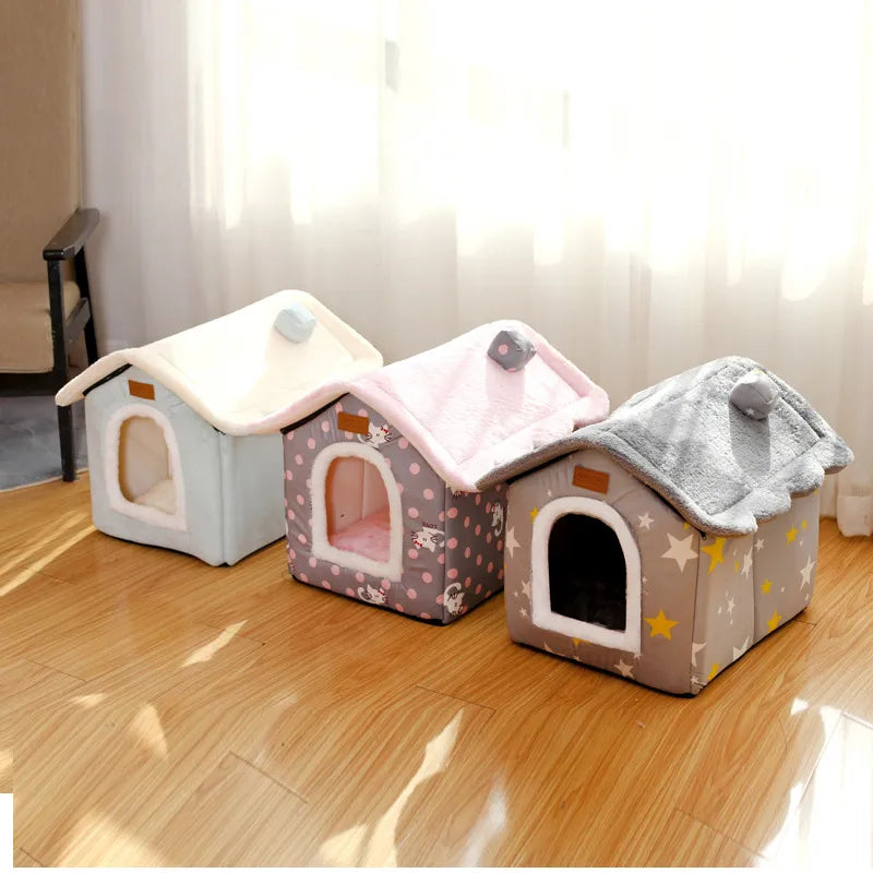 Foldable Cat House Sleep Bed Warm Cave Dog Kennel Removable Cushion Cave Soft Washable Huts Sofa for Cats Kittens Puppy Nest