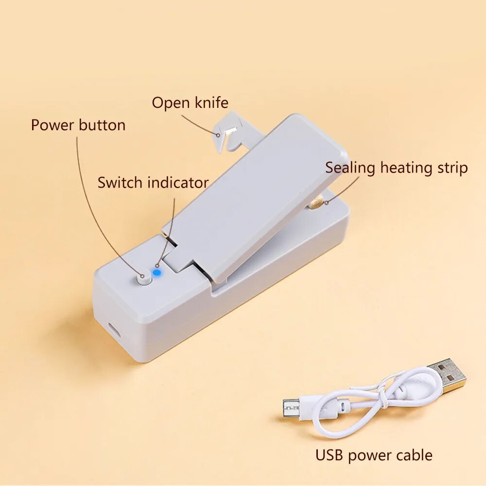 2 IN 1 USB Chargable Mini Bag Sealer Heat Sealers With Cutter Knife Rechargeable Portable Sealer For Plastic Bag Food Storage