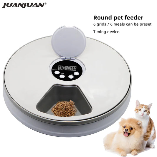 24 Hours Pet Automatic Feeder  6 Grids Electric Dry Wet Food Dispenser With Voice Recorder Round Timing Feeder For Cat Dog Pet